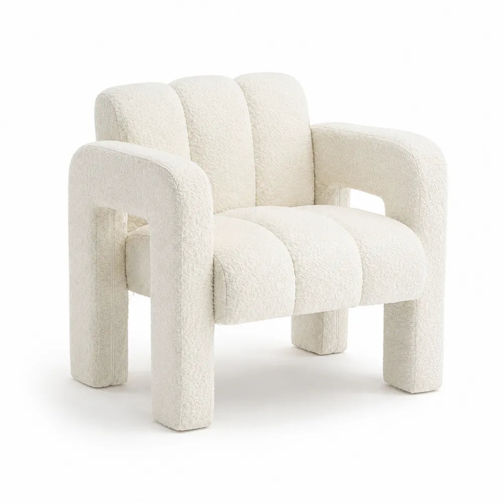 Fauteuil en tissu bouclé crème