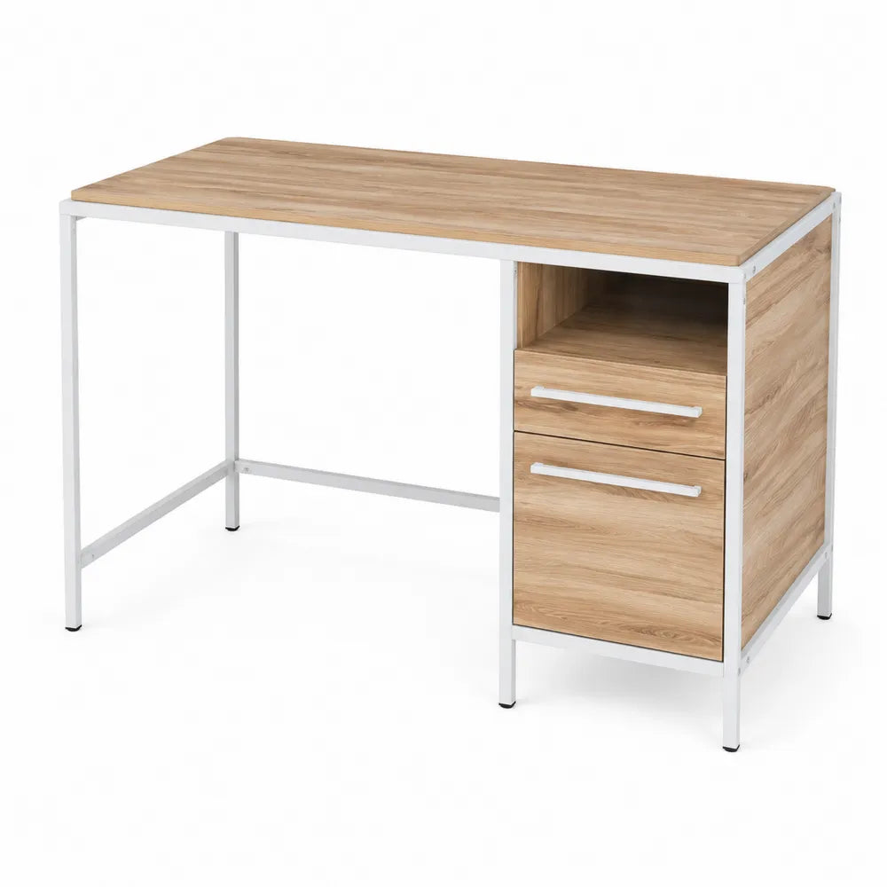 Bureau en MDF et Métal avec Tiroirs Chêne Clair