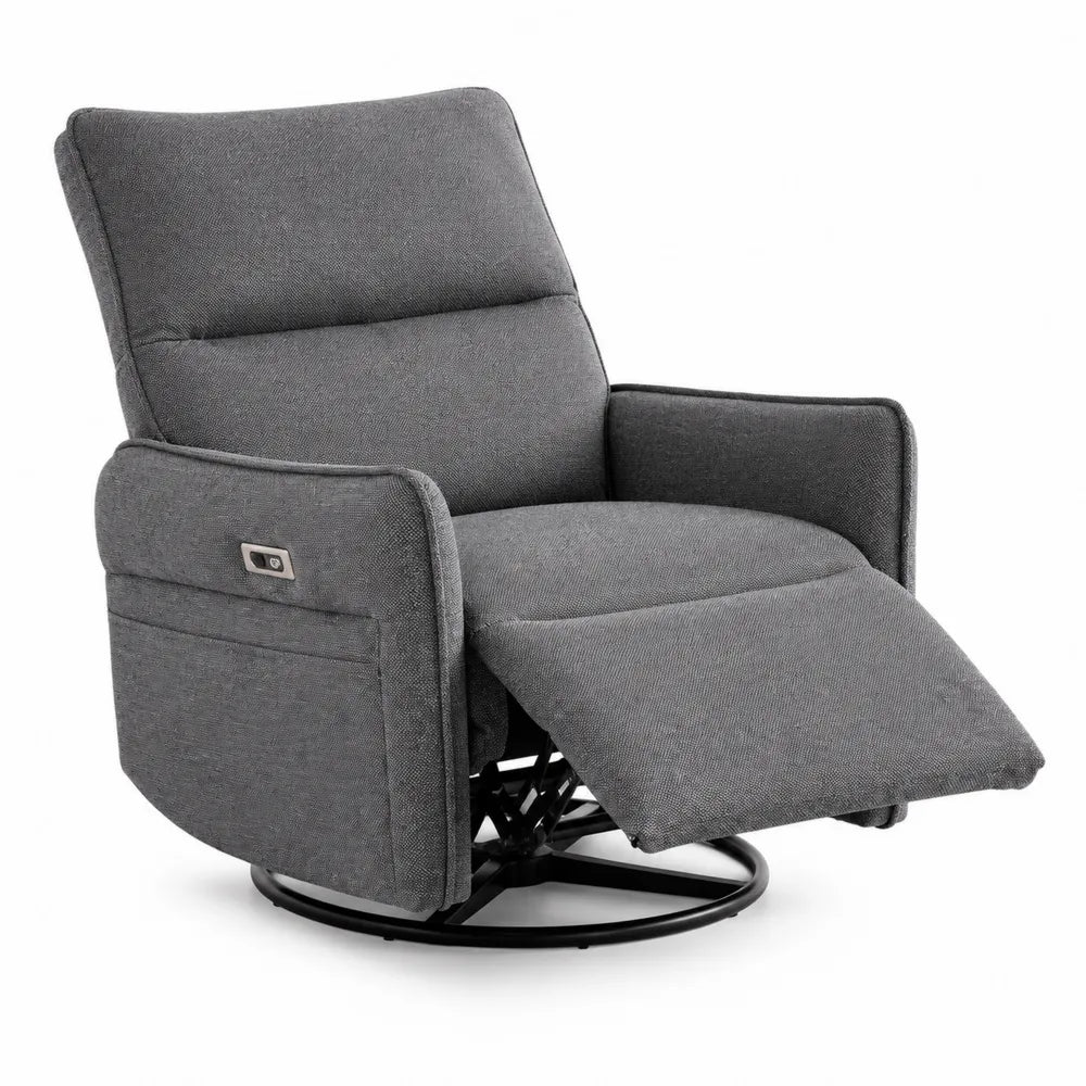 Fauteuil pivotant en tissu polyester gris avec repose-pieds