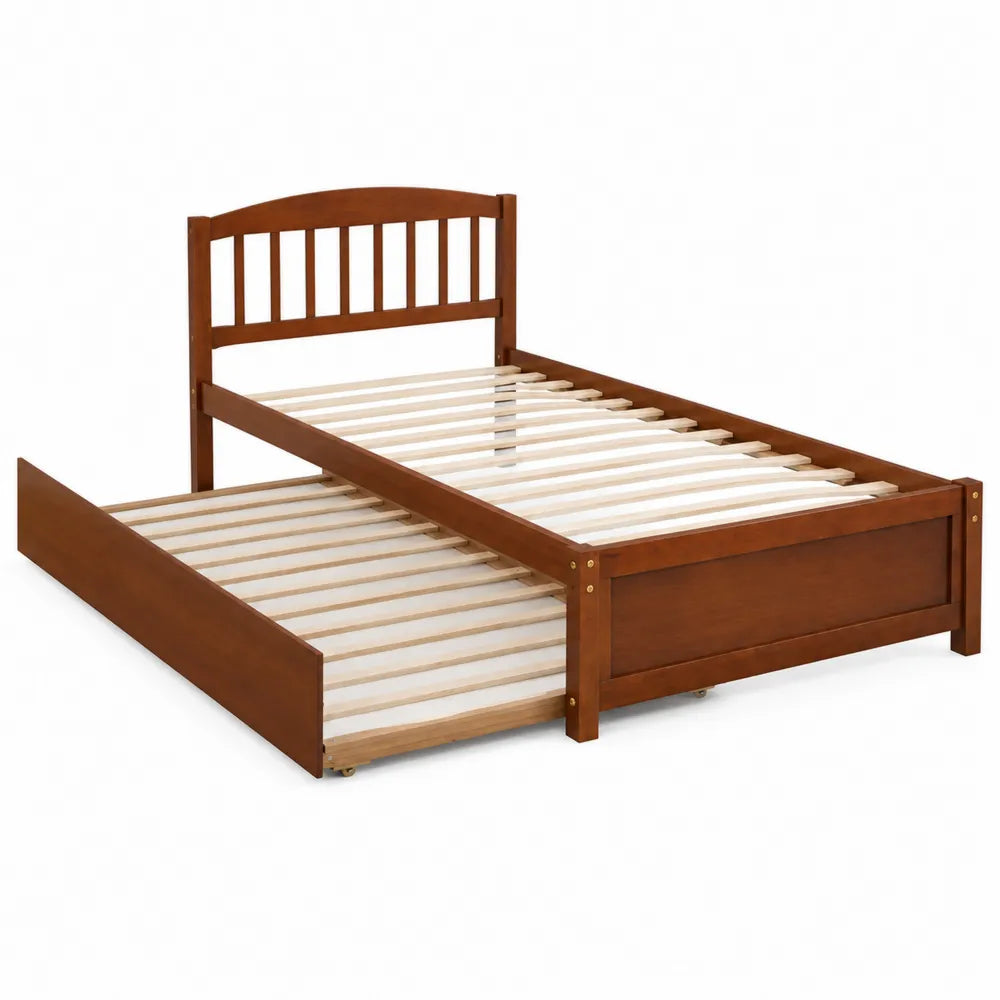 Lit gigogne en bois de pin massif marron 200x90 cm