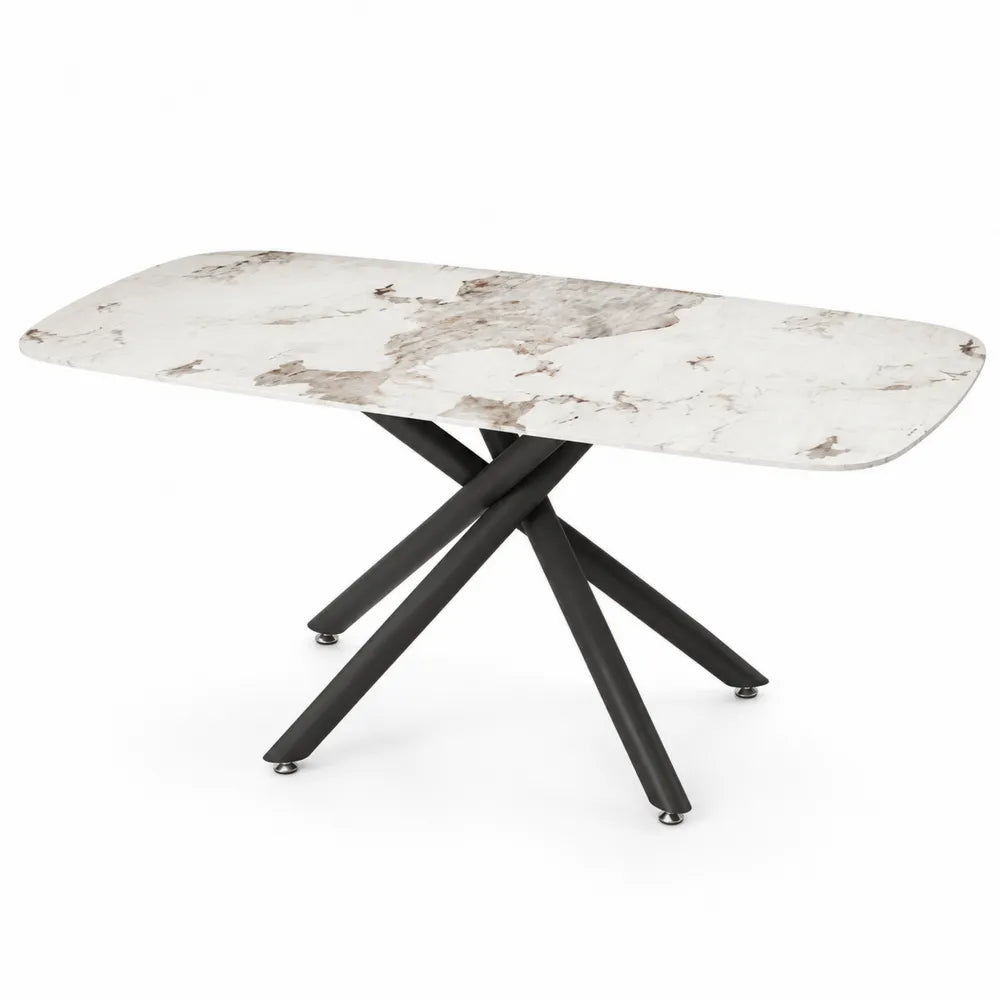Table à manger en marbre synthétique et métal 180x90 cm
