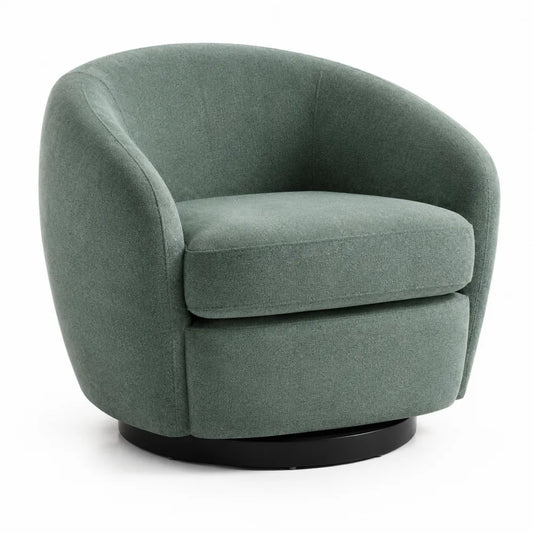 Fauteuil pivotant en tissu polyester vert avec base en métal