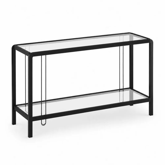 Console en métal noir et verre trempé