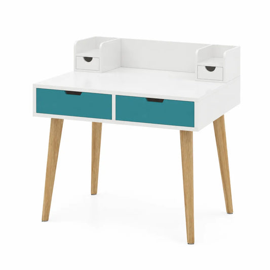Coiffeuse en bois avec tiroirs blanc et bleu