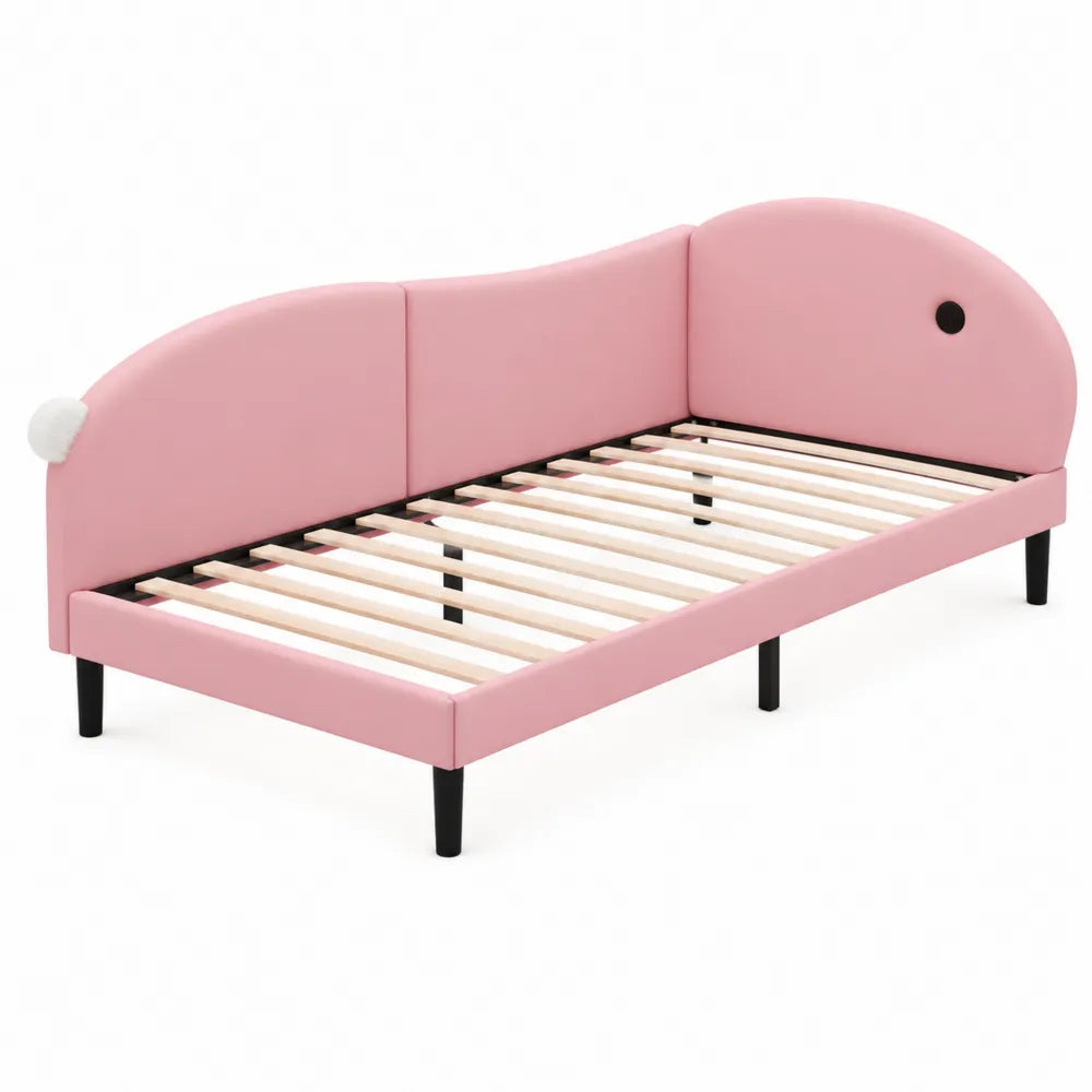 Lit enfant en simili cuir avec accoudoirs - Rose