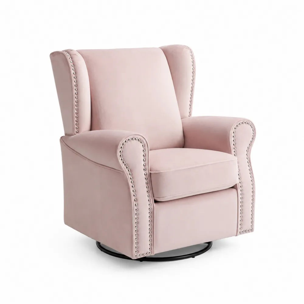 Fauteuil pivotant en velours avec clous décoratifs