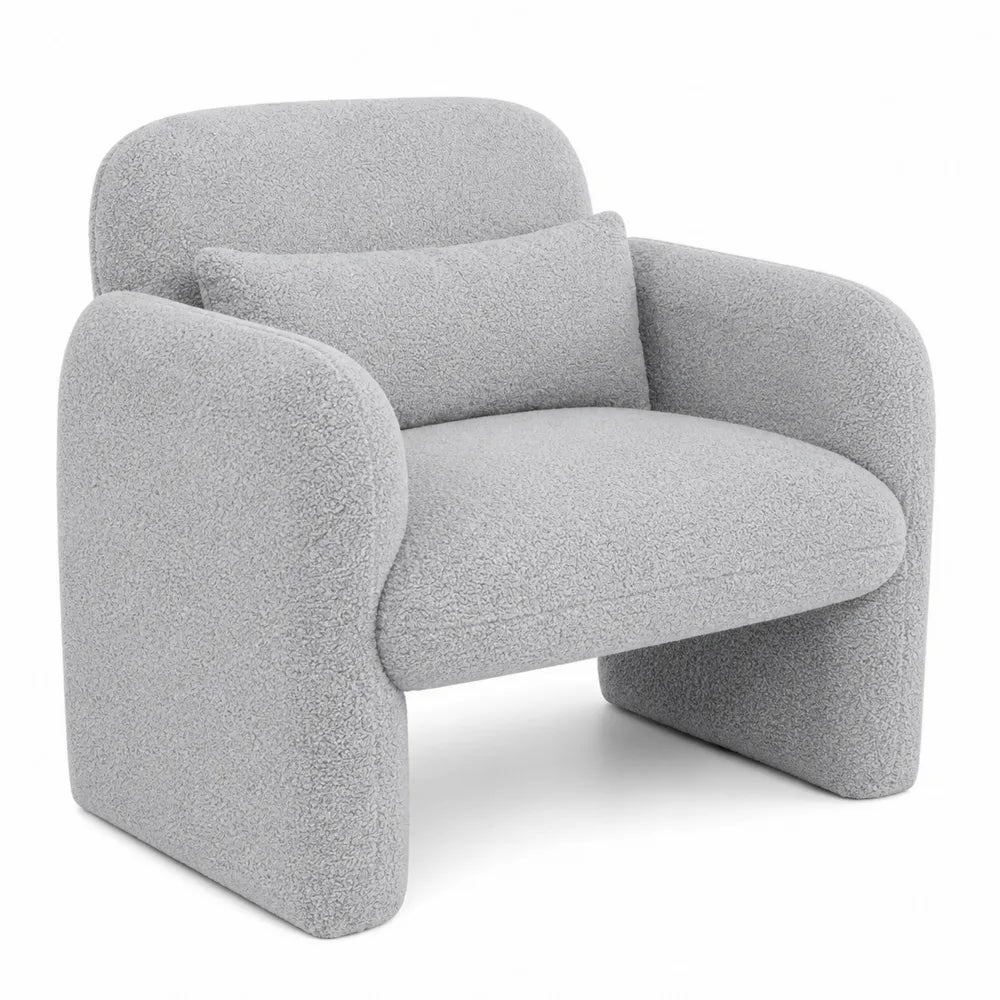 Fauteuil en tissu bouclé Gris avec coussin