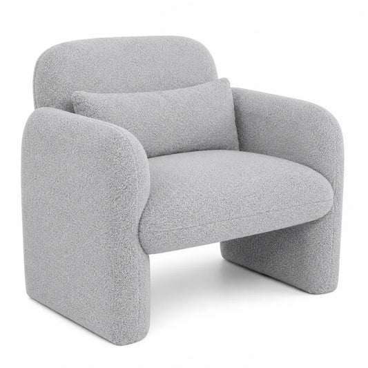 Fauteuil en tissu bouclé Gris avec coussin